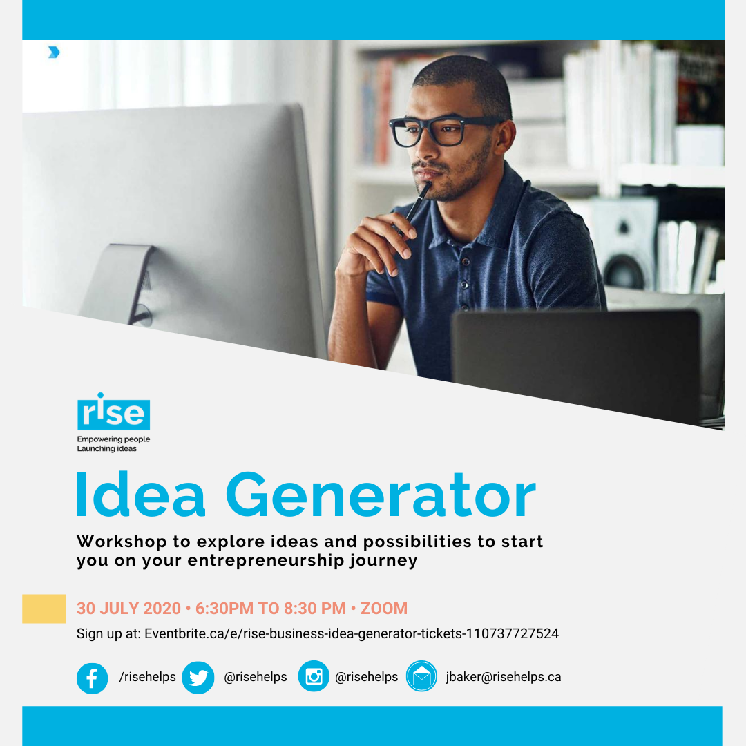 RiseHelps's tweet image. LAST CHANCE to sign up to our Idea Generator workshop happening TOMORROW! Facilitators will help participants figure out if running a business is right for them. 
Secure your spot here: eventbrite.ca/e/rise-busines…