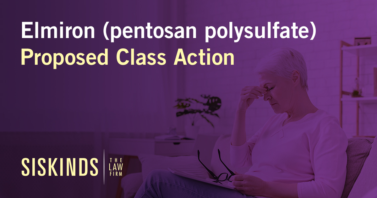 .<a href="/SiskindsLLP/">Siskinds LLP</a> has filed a class action regarding interstitial cystitis drug Elmiron for failure to warn users of increased risk of eye damage. If you or someone you know has used Elmiron and suffered vision injury, click here: bit.ly/30PB4kg. <a href="/jillsmccartney/">Jill McCartney</a> <a href="/JamesEricB/">James Boyd</a>