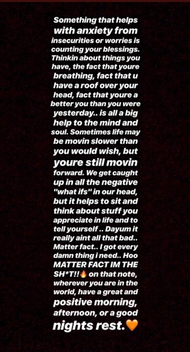 he is also constantly posting about positivity and answering fans giving them strength and optimism