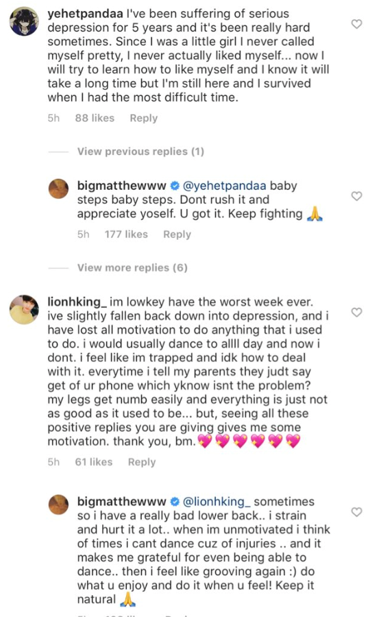 he is also constantly posting about positivity and answering fans giving them strength and optimism