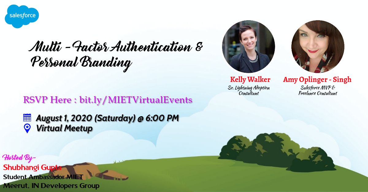 Meerut Salesforce DG (@meerutsfdcdg) on Twitter photo Hey guys, join this Saturday for the Session "Let's learn about multi factor authentication & personal branding".
Speaker:<a href="/HeadInTheClowdz/">Kelly Vida</a>
<a href="/SalesforceAmy/">Amy Blackburn</a>
<a href="/uditranaSFDC/">Udit Rana</a>
<a href="/Shubhangi_sfdc/">Shubhangi Gupta</a>
#trailhead #Salesforce Hey guys, join this Saturday for the Session "Let's learn about multi factor authentication & personal branding".
Speaker:<a href="/HeadInTheClowdz/">Kelly Vida</a>
<a href="/SalesforceAmy/">Amy Blackburn</a>
<a href="/uditranaSFDC/">Udit Rana</a>
<a href="/Shubhangi_sfdc/">Shubhangi Gupta</a>
#trailhead #Salesforce