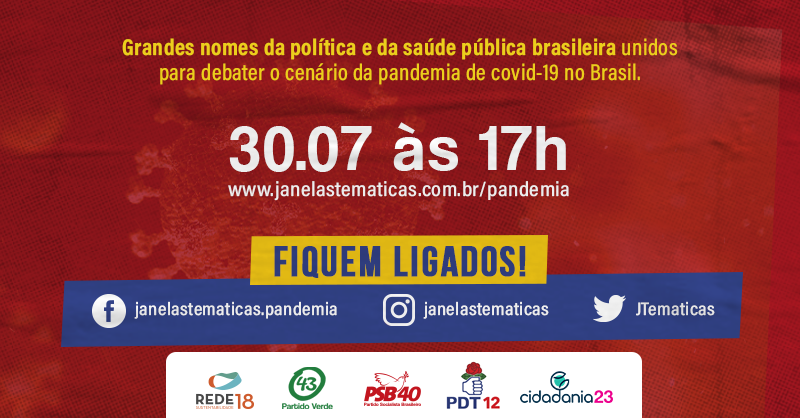 JTematicas's tweet photo. Amanhã tem gente de peso debatendo as políticas públicas de saúde adotadas no combate à pandemia no Brasil!
30/7 às 17h no https://t.co/dqrlA84SJF
#COVID19 https://t.co/7BMG1CelIy