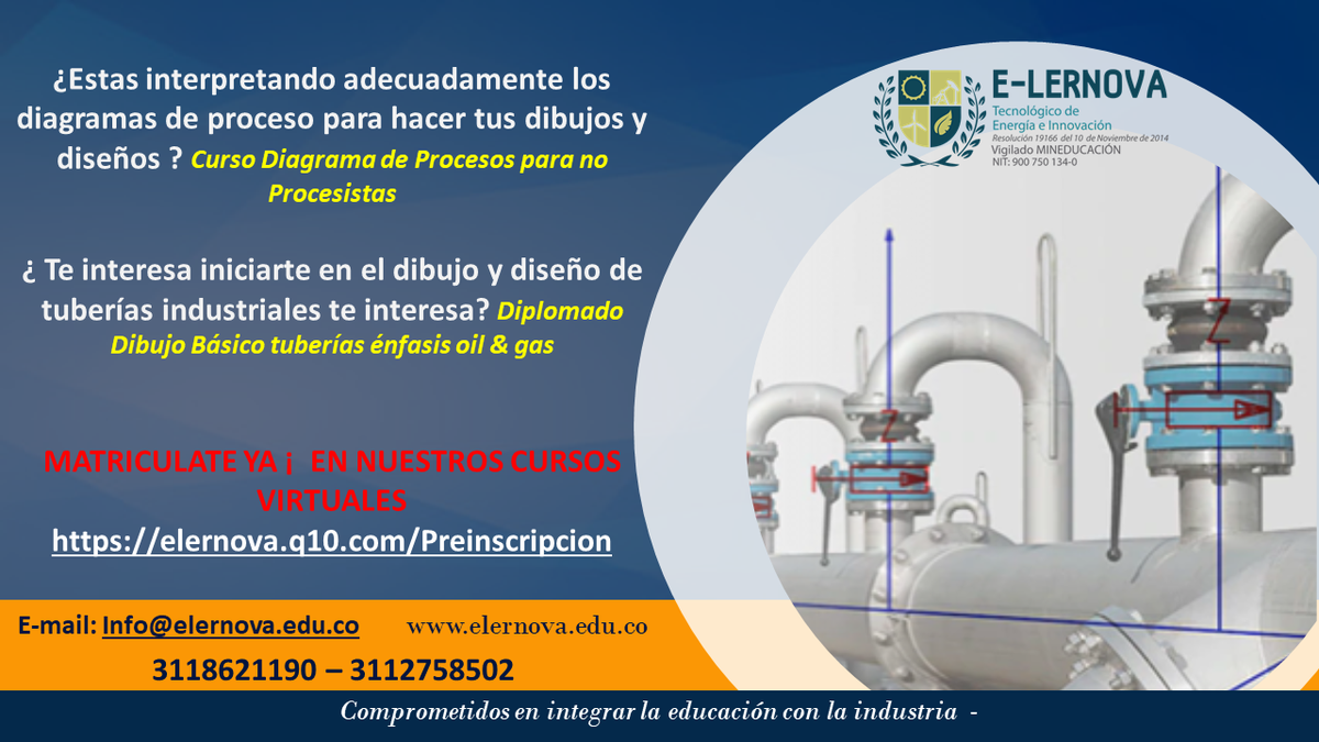 elernova's tweet photo. Mejora competencias en el área de la ingenieria y sé más competitivo.. invierte en formación, nuestros cursos virtuales te lo permiten: Planeacion y control de proyectos, Interpretacion de planos de Procesos para no procesistas,  dibujo de tubería, modelado en 3D, entre otros https://t.co/ACF7XHgWmK