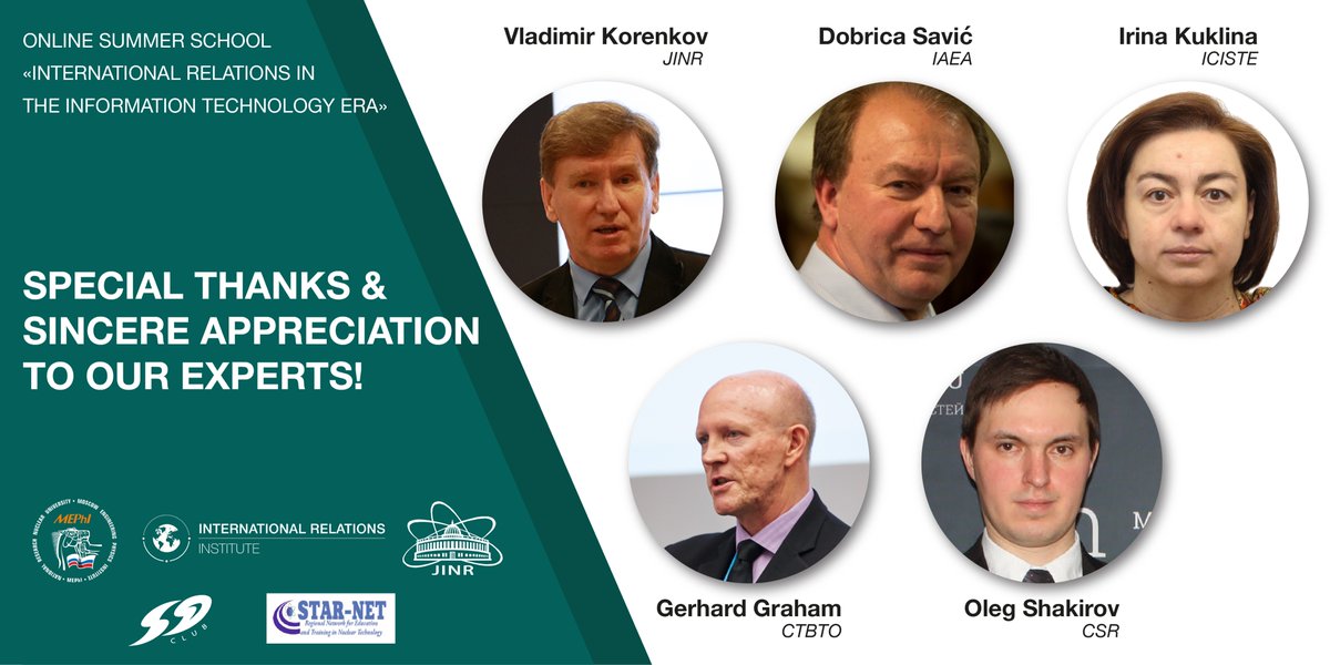 Honored to have prominent experts on the virtual margins of our Summer School! Many thanks to @DobieSavic (IAEA), <a href="/shakirov2036/">Oleg Shakirov</a>, Gerhard Graham <a href="/ctbto_alerts/">@ctbto_alerts</a> Vladimir Korenkov <a href="/Joint_Institute/">JINR</a>, Irina Kuklina (ICISTE) for informative lectures &amp; engaging Q&amp;A sessions