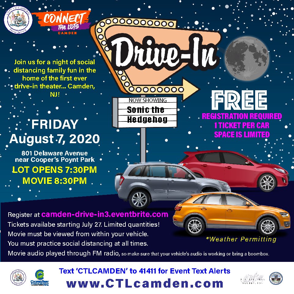Sonic The Hedgehog on August 7, 2020.  For more information visit:  ctlcamden.com/movie-nights.h…