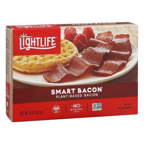 Vegan meat items that are actually low cal in comparisonSmart Bacon - 20cals per strip Gardein Chicken Tenders - 90cas per 2 tenders