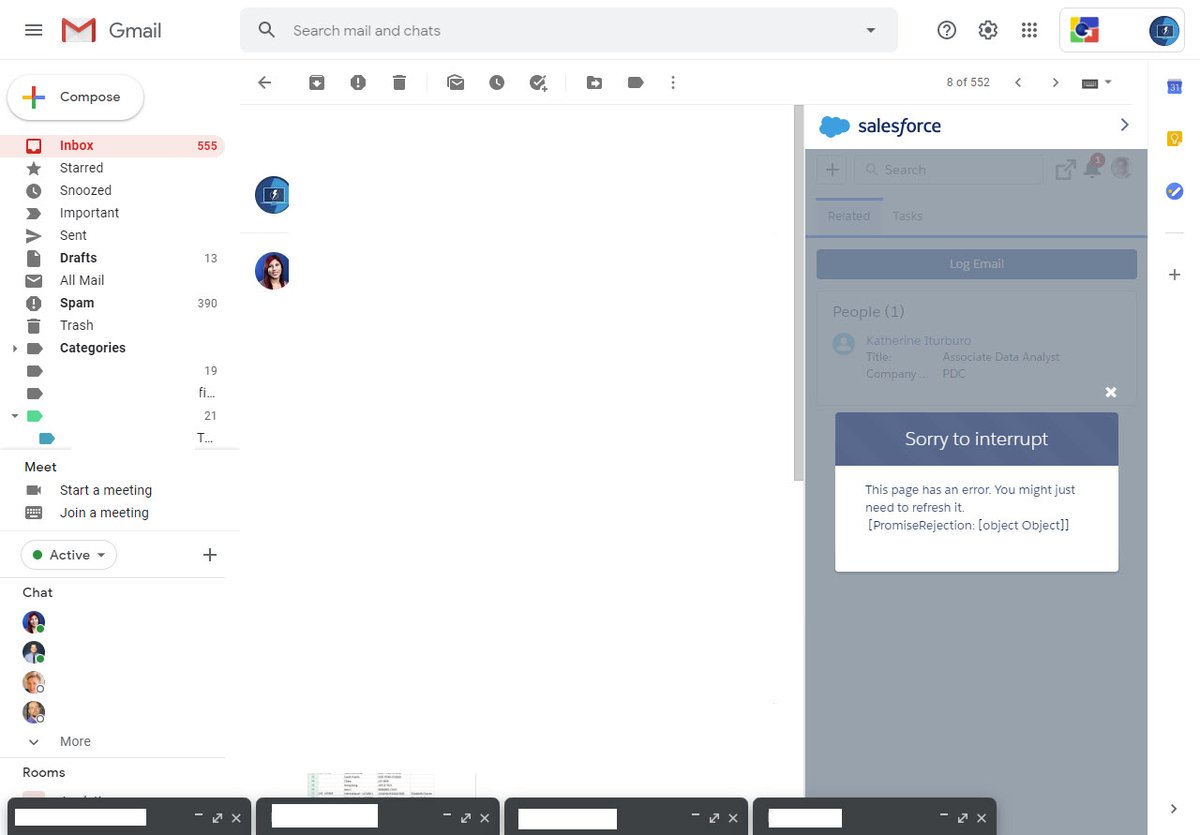 clougee13's tweet photo. @asksalesforce @bobcrankypants HI @asksalesforce We are having this issue consistently since going to Summer 20... We are also using the "new" google chat - in Chrome Version 84.0.4147.105 (64-bit) Users are "up in arms" and I'm hearing it from both coasts! https://t.co/qFaH6tAmMK