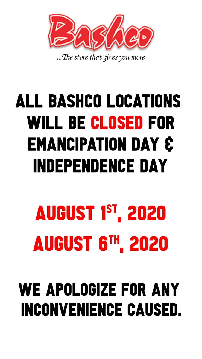 Please be advised of temporary changes to our opening hours for Emancipation and Independence Day 🤗