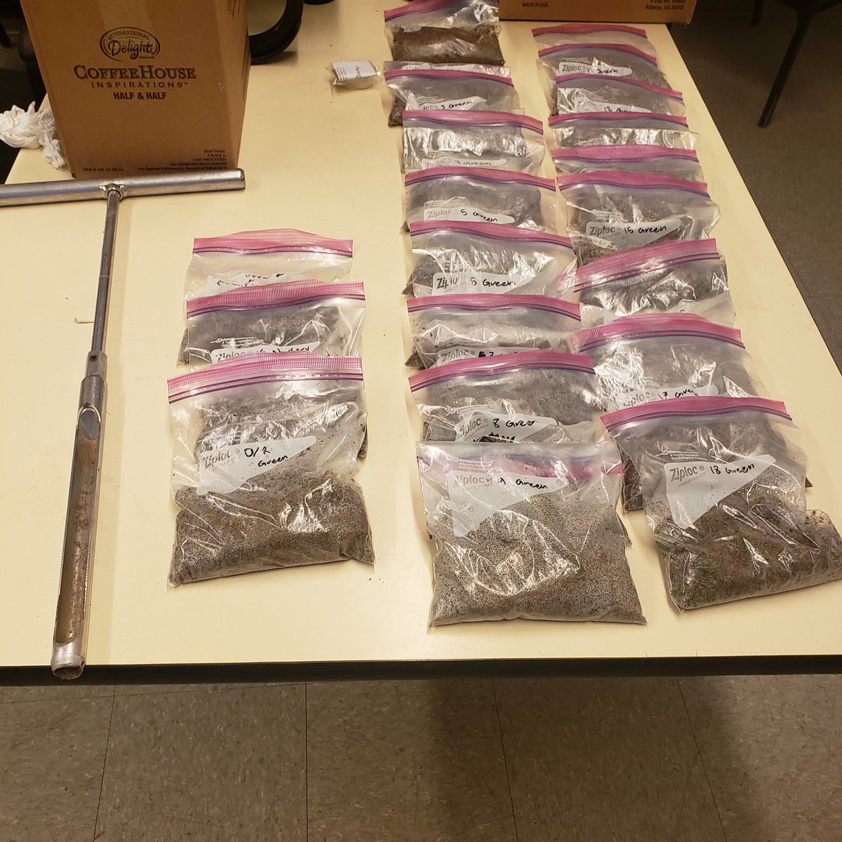 KevinHauschel's tweet photo. Soil samples prepped and ready to be sent off. Excited to see how our organic matter numbers have changed over the last 6 months!! Love the soil testing portion of the @GreenKeeperApp , database allows us to see change year to year!! #sandtopdressing #dilution #neverenoughholes https://t.co/XxOGPlpElJ