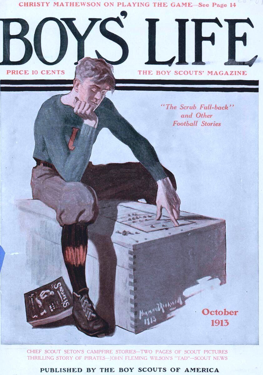 Born in NYC, he attended Chase Art School aged 14 & then the Natl Acad of Design & Art Students League. He submitted illustrations & had his first book illustration aged 18. His first serious job was working for the Boy Scouts’ ‘Boys’ Life’. Covers (1913-15)