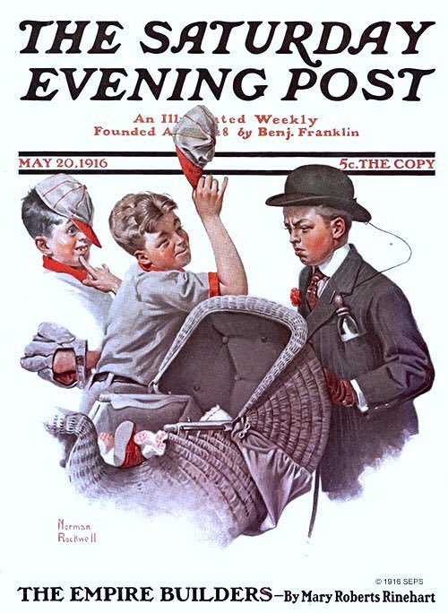 In 1916 he submitted his first cover for the Saturday Evening Post (SEP) (Mother’s Day Off). He did 323 covers over 47 years. A Daily Good Turn (1918) & SEP covers (1916-17)