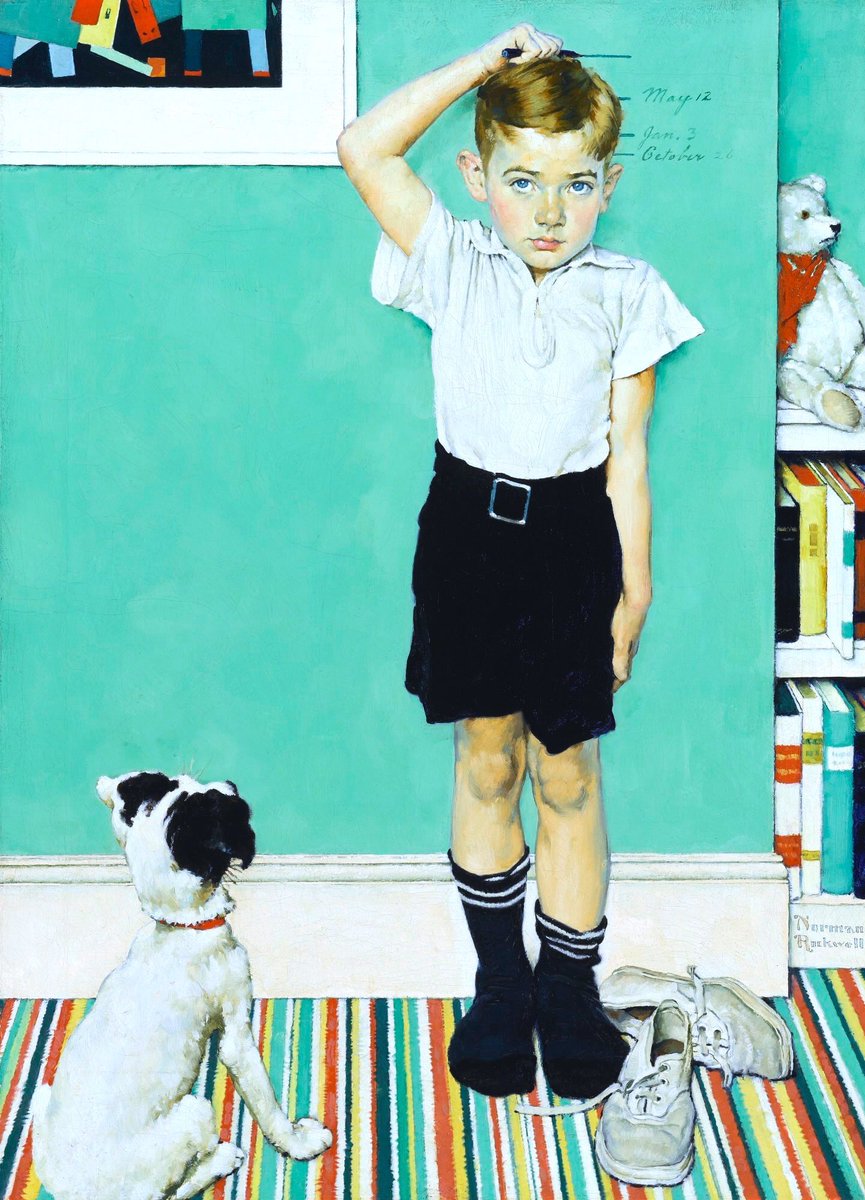 The artist worked from local models & photographs but despite this the irrepressibility of his character shines out. Out Fishing (1935), Ticket Seller (1937), Blank Canvas (1938) & He’s going to be taller than Dad (1939)