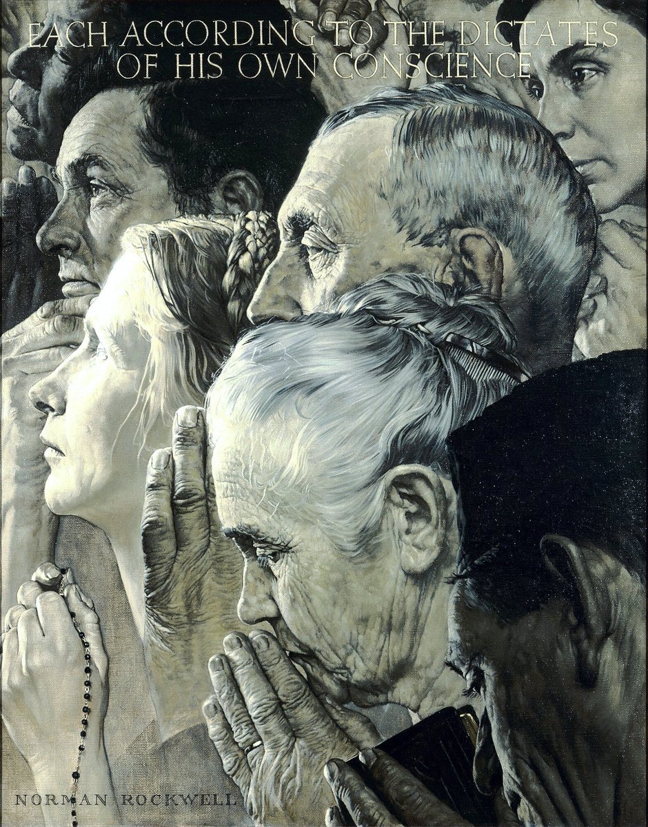 1943 resulted in his most famous series of images - the four freedoms - which appeared in the SEP. He considered the Speech painting the finest of the four. These images of Speech, Want, Religion & Fear speak to us in a way that underlines the genius of Rockwell