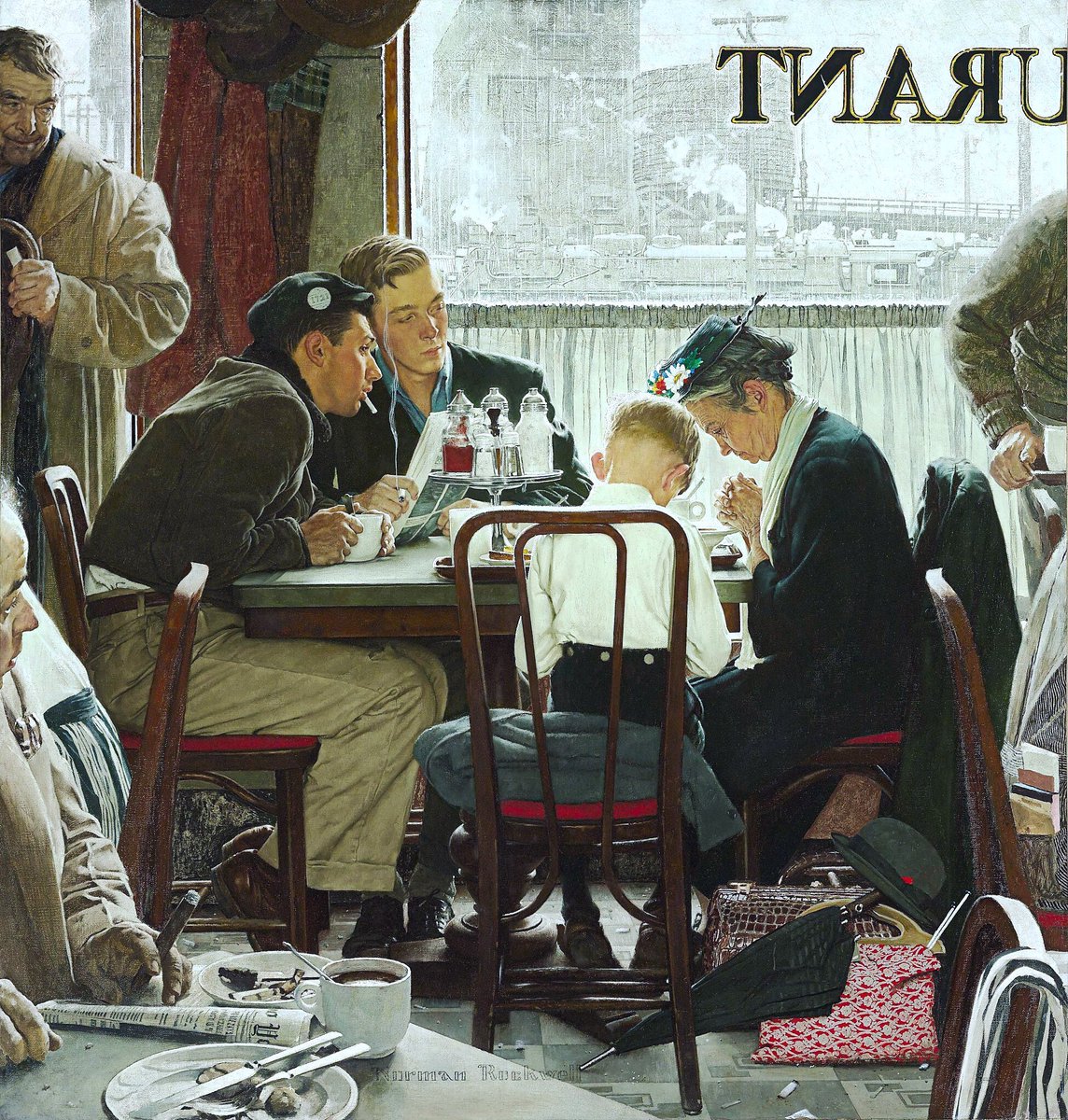 The genius of the painter is his ability to engage his audience in the age old stories of life & capture with honesty old values & new ones. Before the Date (1949), Shuffleton’s Barbershop (1950), Saying Grace (1951) & the Kansas City Spirit (1951)