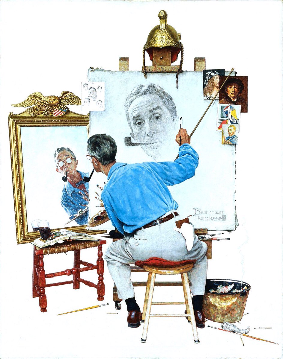 Rockwell died in 1978, aged 84. His work had an uncanny ability to capture the hopes, fears, dreams & wishes of his time as well as charting the folk history of America. Man on the Moon (1966), Girl at a Mirror (1954) & Triple Self-Portrait (1959)