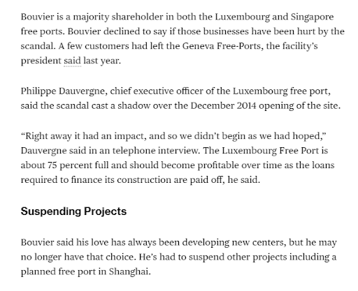 Bouvier has confirmed that his free port projects have been negatively impacted by the conflict with Rybolovlev.  https://www.bloomberg.com/news/articles/2017-02-07/geneva-free-ports-king-mulls-art-fight-s-nearly-1-billion-toll