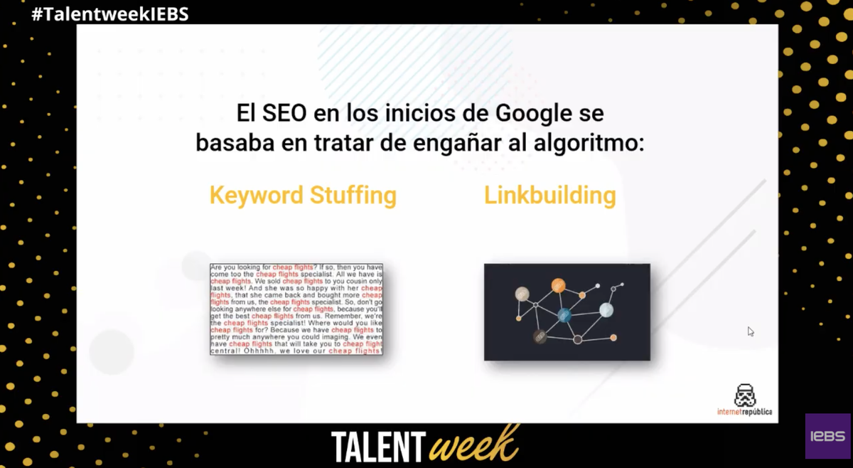 iebschool's tweet photo. ¿Conoces los inicios del SEO en los inicios de Google? Montserrat López nos lo explica en la #TalentWeekIEBS https://t.co/JOMou3b4yf