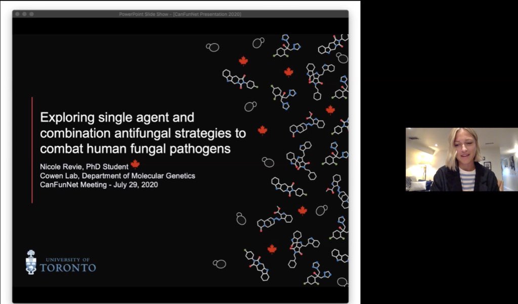 An outstanding keynote talk about screening for novel antifungals and the biology they uncover by my friend <a href="/nicolerevie/">Nicole Revie (she/her)</a> in the <a href="/CowenLab/">Cowen Lab</a> at the first #CanFunNet20 conference!!!