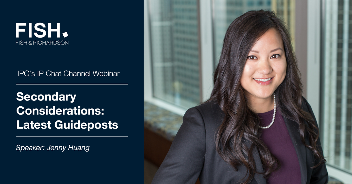 FishRichardson's tweet photo. Join us at @IPO #IPChatChannel: Secondary Considerations: Latest Guideposts. The panel will review and analyze the latest judicial guideposts regarding the role and weight of objective indicia in evaluating the non-obviousness of a claimed invention. https://t.co/MB5lECefrA https://t.co/Llsu5dRbrX