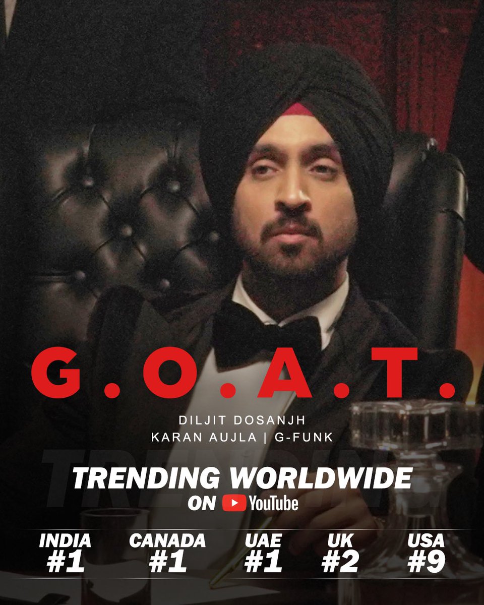 diljitdosanjh's tweet photo. G.O.A.T. 📀 

Video is Trending WORLDWIDE 🙏🏾 World Chart Te Apan 3rd Number te an .. 

PUNJABI SONG DI VIDEO WORLD CHART TE AA 🙏🏾 TUADI SUPPORT KAR HEE AA EH SAB 🙏🏾 

Khich deo kam Nu 🦾🦾 

https://t.co/yipaB6zPEI https://t.co/stTn9hbSlx