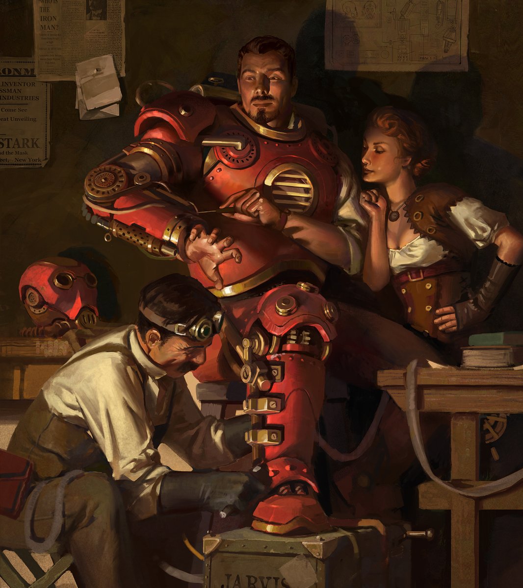 ArtofJasonKang's tweet image. Steampunk Ironman painting I did many years ago, around the same time as my Batman painting. (thanks for all the shares on that one!😲)