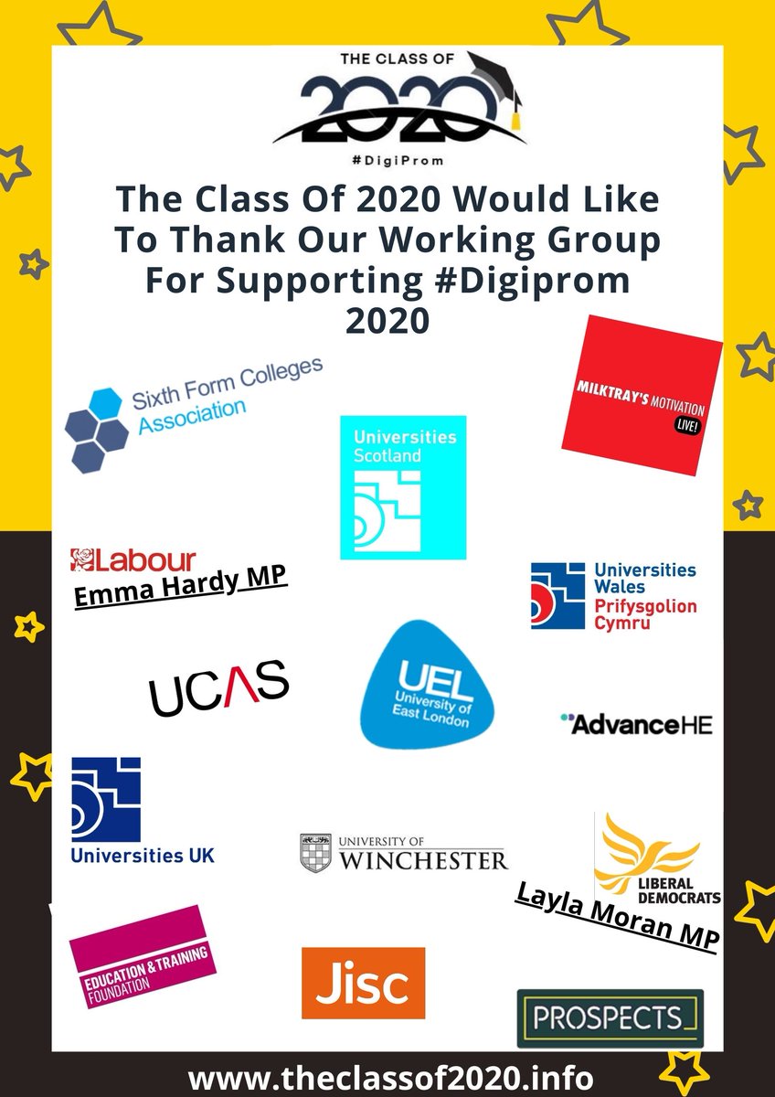 The Class of 2020 UK (@theclassof20uk) on Twitter photo The Class of 2020 UK would also like to thank our working group for supporting our initiative to create the first ever national #DigiProm event celebrating achievement and success for all students 💫🎓 <a href="/ucas_online/">UCAS</a> <a href="/AdvanceHE/">Advance HE</a> <a href="/UEL_News/">Uni of East London</a> <a href="/Unis_Wales/">Universities Wales</a> <a href="/Jisc/">Jisc</a> <a href="/Prospects/">Prospects.ac.uk</a> <a href="/E_T_Foundation/">Education and Training Foundation (ETF)</a> The Class of 2020 UK would also like to thank our working group for supporting our initiative to create the first ever national #DigiProm event celebrating achievement and success for all students 💫🎓 <a href="/ucas_online/">UCAS</a> <a href="/AdvanceHE/">Advance HE</a> <a href="/UEL_News/">Uni of East London</a> <a href="/Unis_Wales/">Universities Wales</a> <a href="/Jisc/">Jisc</a> <a href="/Prospects/">Prospects.ac.uk</a> <a href="/E_T_Foundation/">Education and Training Foundation (ETF)</a>