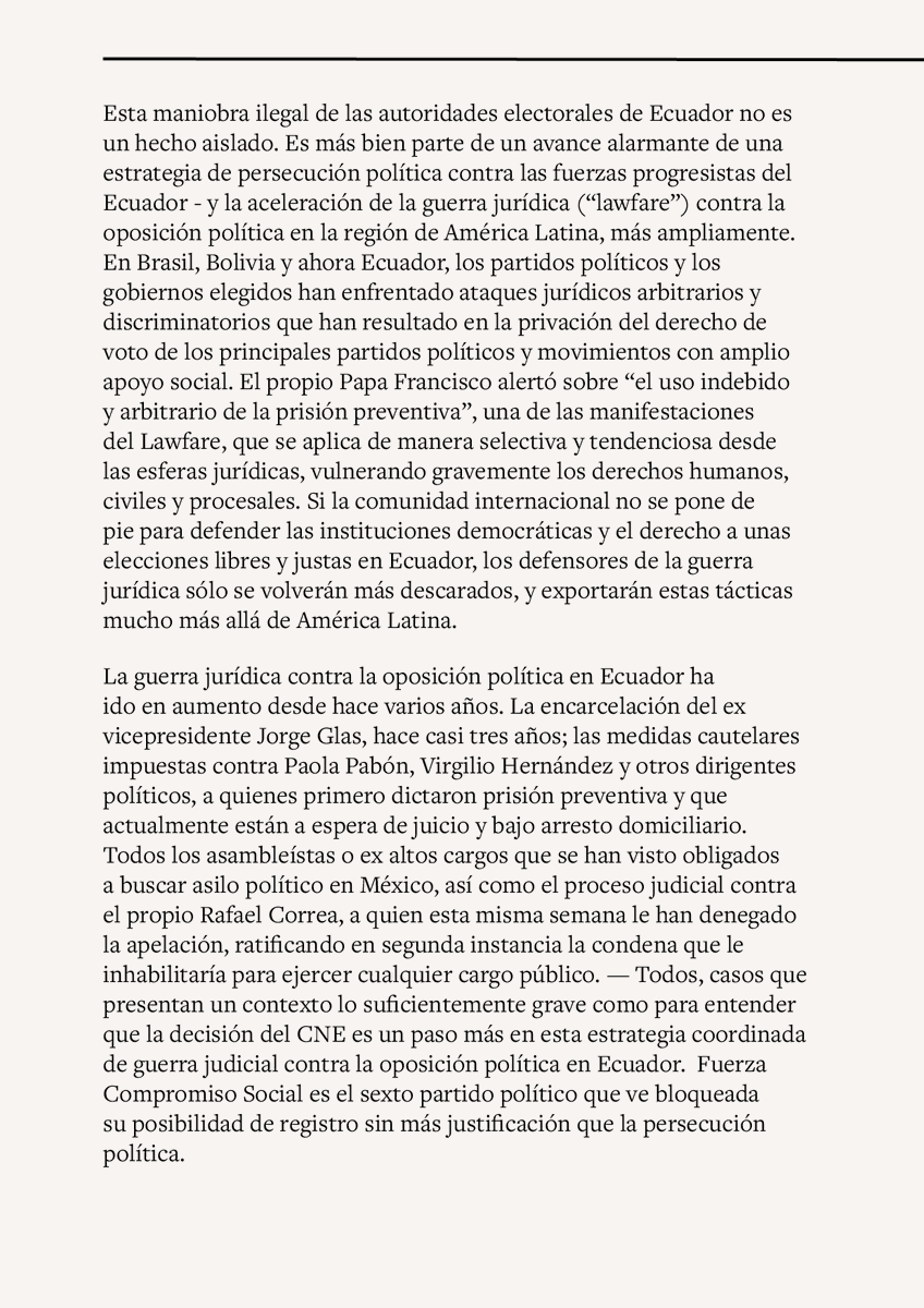 ProgIntl_ES's tweet photo. Los Miembros del Consejo de la IP — @AliciaCastroAR, @EliGAlcorta, @GarciaLinera, @yanisvaroufakis, entre ellos — han escrito al Alto Comisionado de Naciones Unidas @mbachelet y al Relator Especial @cvoule exigiendo acciones urgentes para salvaguardar la democracia en Ecuador. 1/ https://t.co/d0NBy5x0Dx