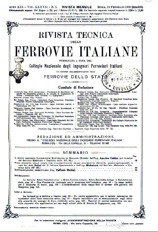 2/ The Committee was established by the American “National Electric Light Association” to learn lessons from the electrification efforts of major European countries. It was translated and summarized in a 1930 issue of the “Rivista Tecnica delle Ferrovie Italiane”