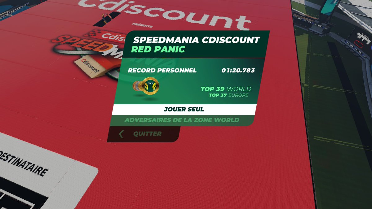 speedix86's tweet photo. #CdiscountSpeedMania 

Mes temps :
Green: 48s.610
Yellow: 1min 01s.498
Red: 1min 20s.783

#SpeedMania https://t.co/JBIzpa8vfn