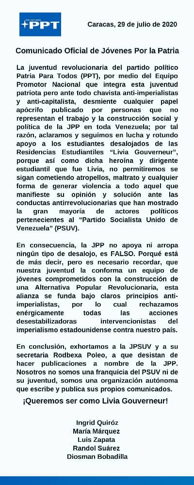MilitanteVida's tweet photo. Comunicado REAL de la @NacionalJpp https://t.co/htBwUlFUrp