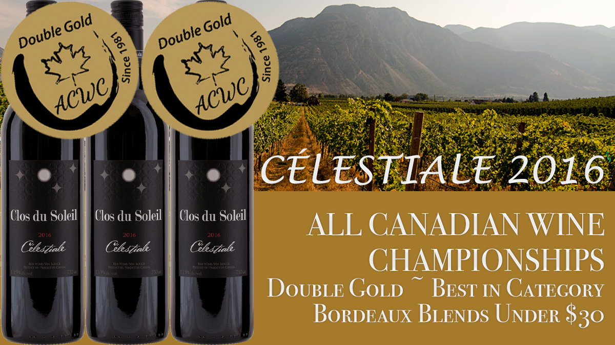ClosduSoleil's tweet photo. #WineWednesday: Still celebrating a Double Gold (Best in Category, Bordeaux Blends Under $30) at the 2020 @allcanadianwine Championships for our 2016 CÉLESTIALE! 
https://t.co/NuJVYF3Ghm
#bcwine #similkameenwine #canadawine #ClosduSoleil https://t.co/el7jsbpIFS