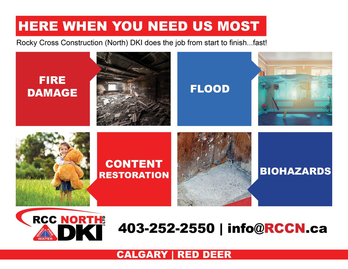 Have you suffered flood, fire, mold, asbestos or biohazard damage? Rocky Cross Construction(North) DKI does the job from start to finish...fast! 

Call us to learn more:  
403-252-2550 | info@RCCN.ca

#PropertyManagement #HomeOwners #Wind #Fire #Water #ChooseDKI #Calgary #RedDeer