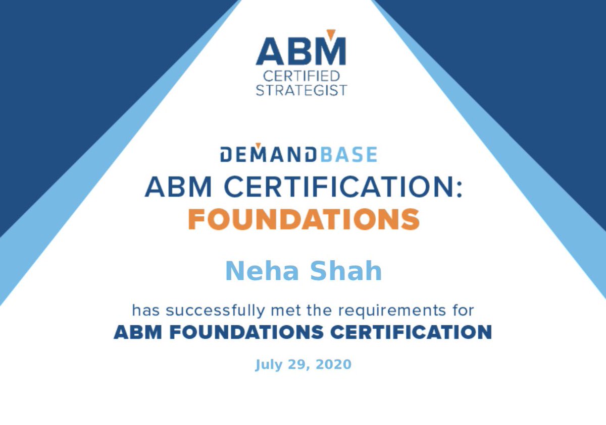 I’m officially #ABM certified! Something I’ve been meaning to do for a while. Thank you <a href="/Demandbase/">Demandbase</a> for an awesome ABM foundations course.