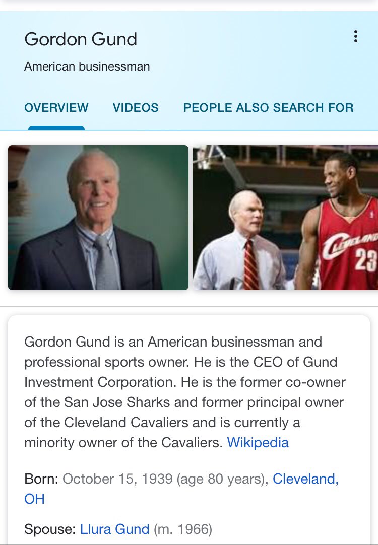 80/ GORDON GUNDSPORTS TEAM OWNER*DRAFTED LE_BRON*Wife died in 2020ACLU donor & wants higher taxes for wealthy Weird crashed plane near his house?!