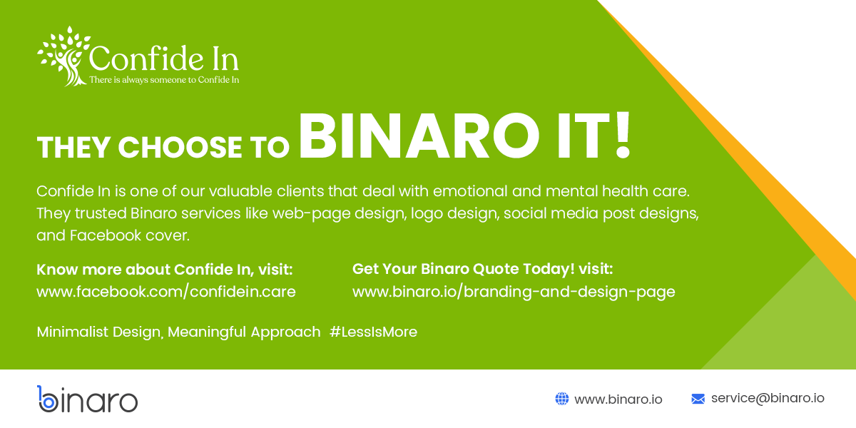 BinaroCompany's tweet photo. Thank you @confidein_care for believing in us!
Happy Client, Happy Us
Minimalist design, meaningful approach
Because #lessismore
#Binaroit #Binaro #businesspsychology #design #Entrepreneur #webdev #mobileapp #getitright #binarofit #wearebinaro https://t.co/4mvVuJz4U4