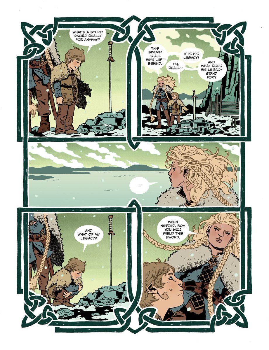 In ETERNAL, I used decorative panels to convey how much better the world is when Vif is with her son. The world is much more bland after her son is killed.