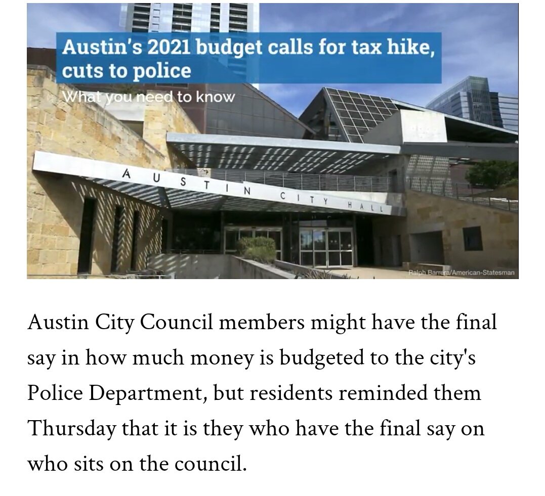 1.  @austintexasgov Proposed Budget calls for a 3.5% increase in property taxes, but over $11 million dollars in cuts to  #Austin Police. From  @AutulloAAS, Statesman