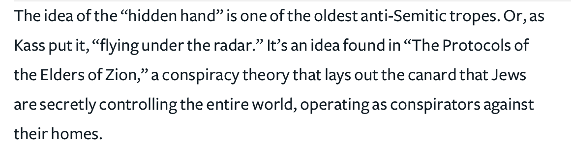 In response, multiple journalists, politicians, and Jewish organizations wrote that Kass was promoting old anti-Semitic tropes. Here's  @AviyaKushner in  @jdforward, arguing that Trib editors failed to spot the anti-Semitism and Kass' column. https://forward.com/opinion/451391/can-editors-even-recognize-anti-semitism-an-example-from-chicago-suggests/