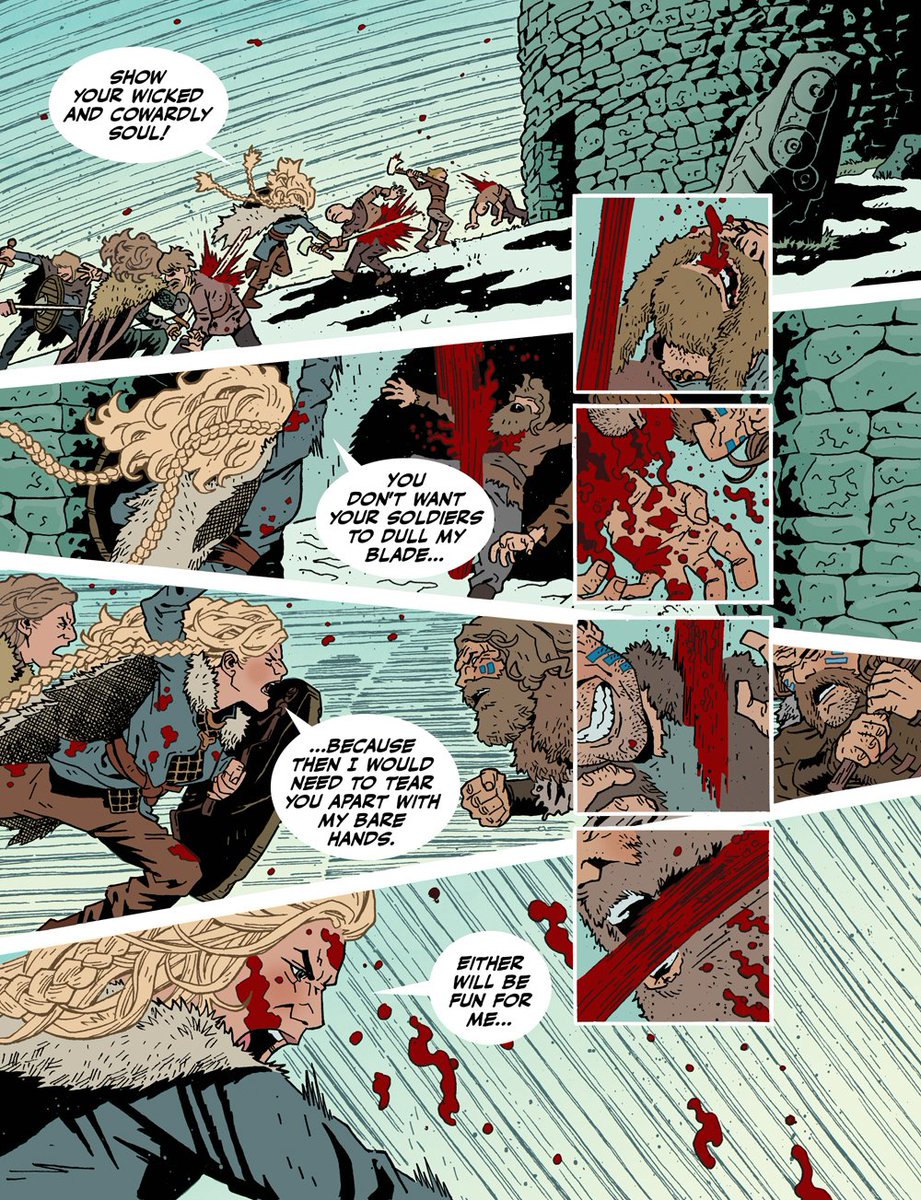 I also often make the panel borders diagonal during action scenes to show how unsteady the world is during those moments.