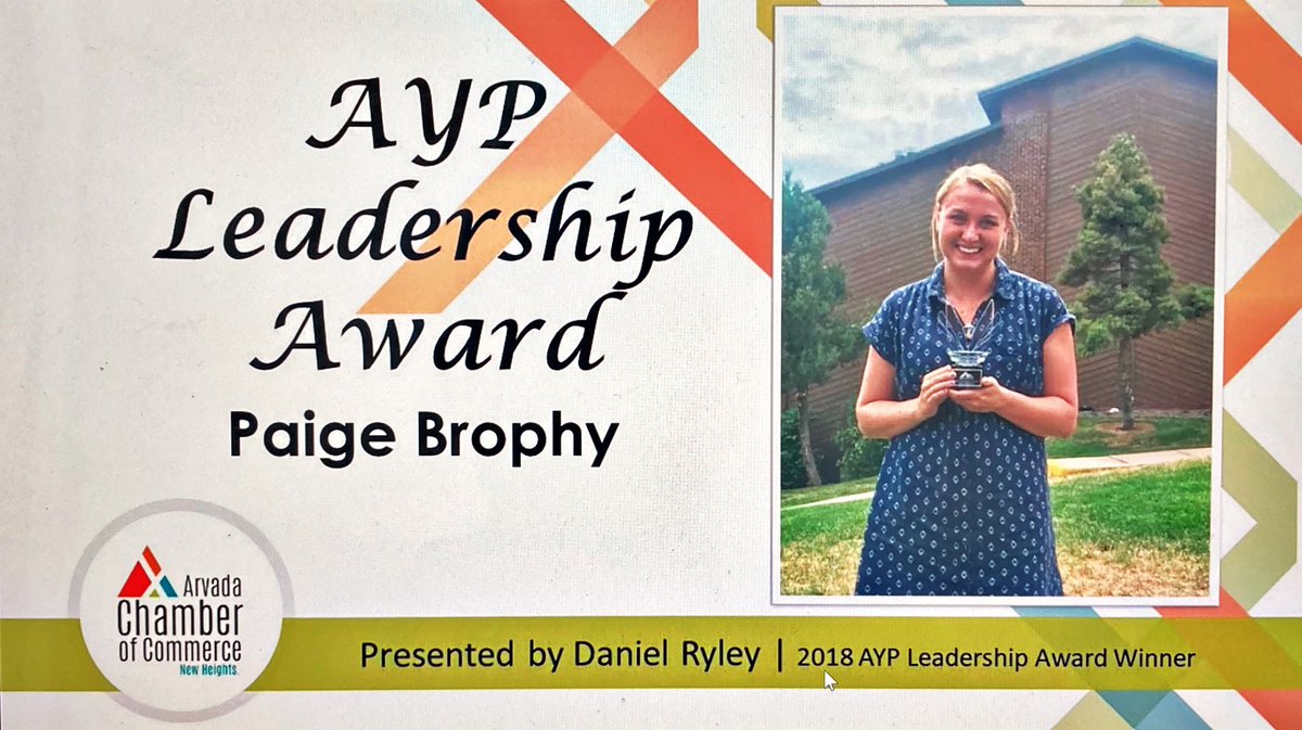 DanielRyley's tweet image. Honored to co-present the @ArvadaChamber’s Young Professional Leadership Award at today’s virtual luncheon! Congrats to Paige Brophy of @OutdoorLabFound as one of this year’s winners!
