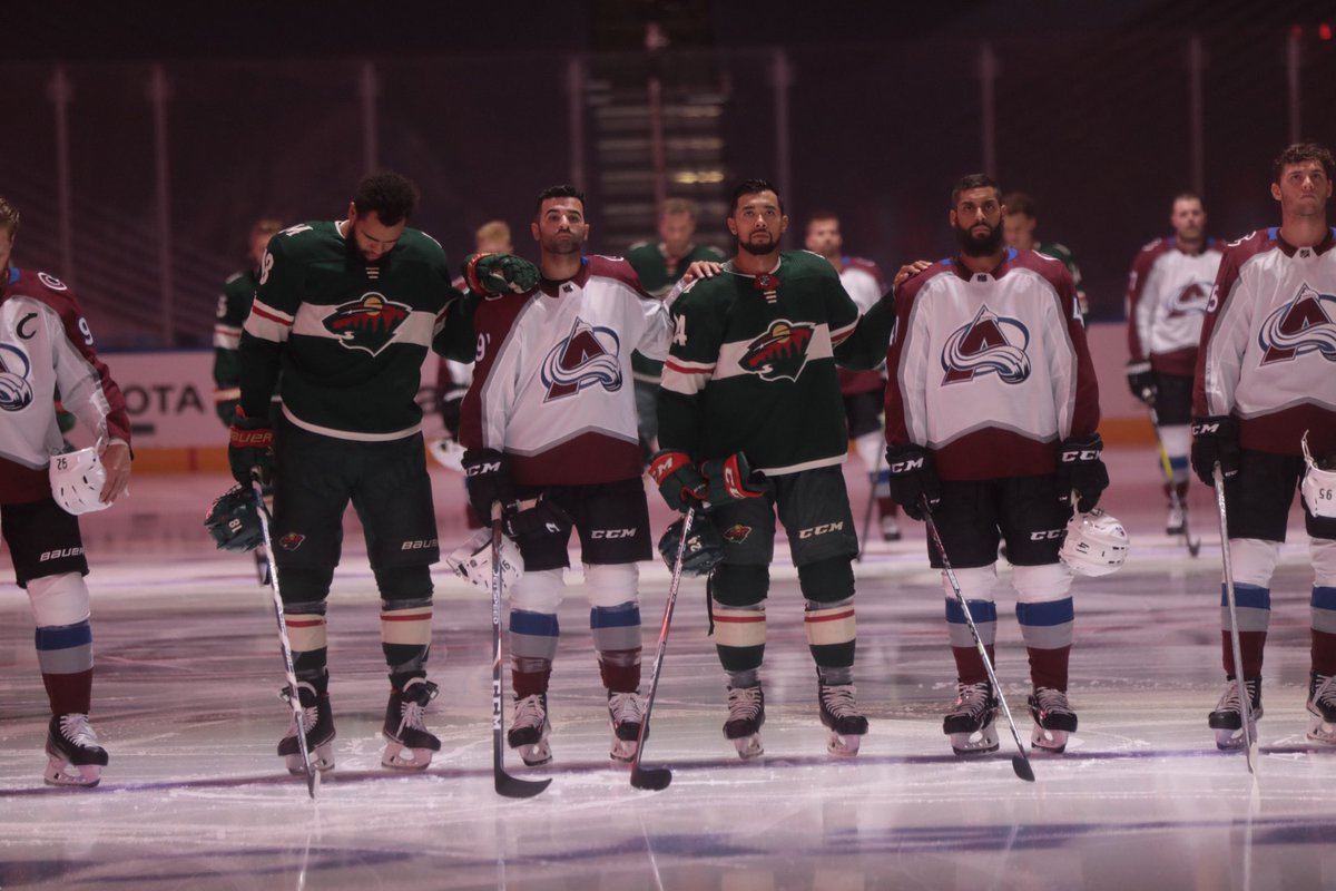 mnwild's tweet photo. Today we stand together with the Avalanche. Racism has no place in hockey and no place in society.

#mnwild https://t.co/ipxvFPVcyp