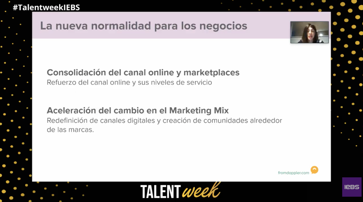 iebschool's tweet photo. "Ahora con la nueva normalidad se consolidan mucho más los canales digitales. Muchas personas han tenido que empezar de 0" @MariaDiazTweet en la #TalentweekIEBS https://t.co/81enb98i3H