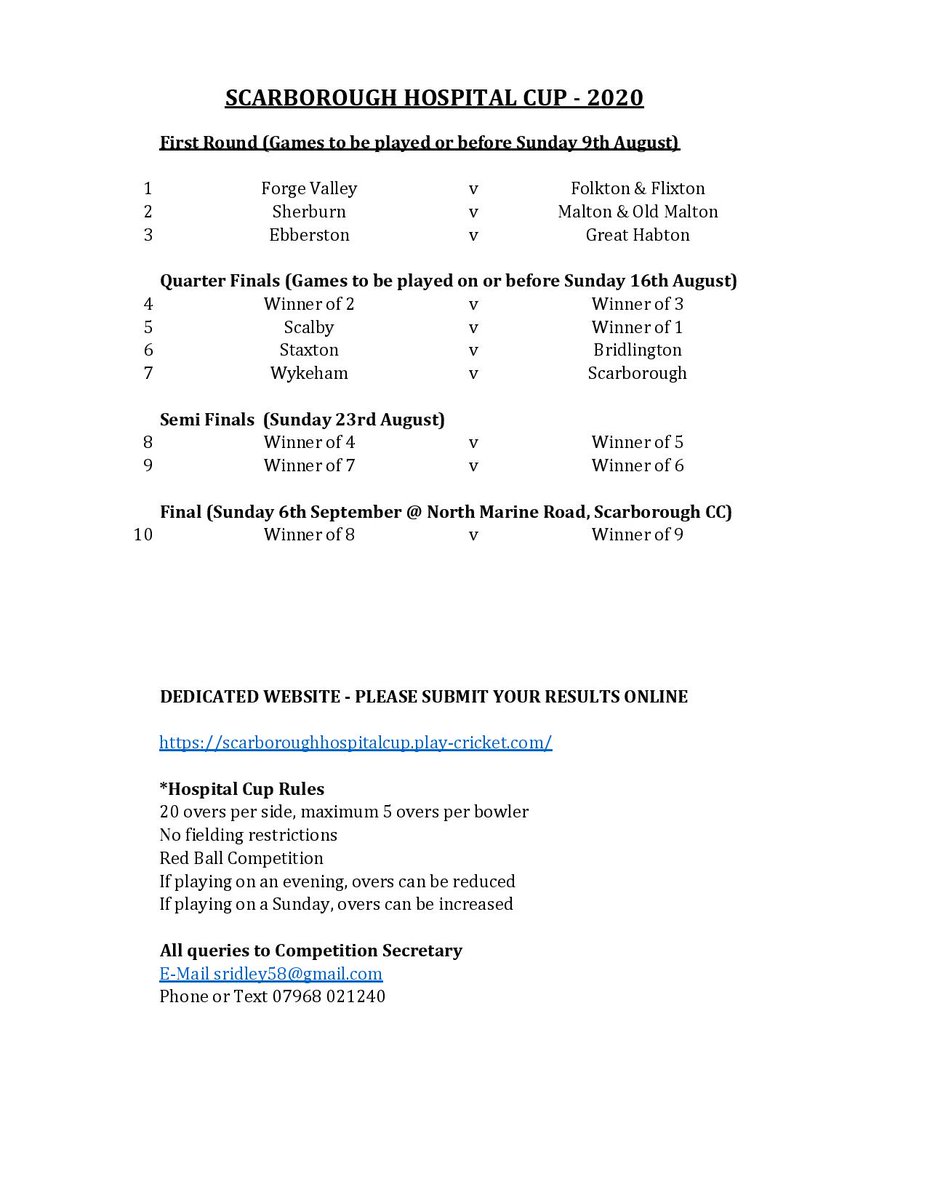 Scarborough Hospital Draw 2020 #Cricket #Scarborough