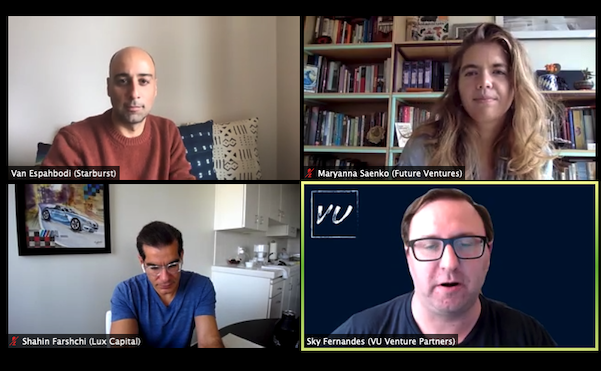 Very interesting panel on VC investments at the NASA Entrepreneurs Challenge, hosted by <a href="/vdadmahi/">Van Espahbodi</a>, with great panelists <a href="/FutureSaenko/">Maryanna Saenko</a> <a href="/Farshchi/">Shahin Farshchi</a> <a href="/JSkyFernandes/">J. Skyler Fernandes</a> <a href="/latentai/">Latent AI</a> 
nasa-science-challenge.com/attend