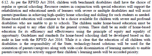 An area where advocacy bore fruit. Audit of home-based education using the principle of equity and equality of opportunity. Guidelines to be developed based on the audit based on RPWD. Cudos to  @ncpedp_india ,  @ASTHA_INDIA, and others who advocated for this  @SumiSukanya