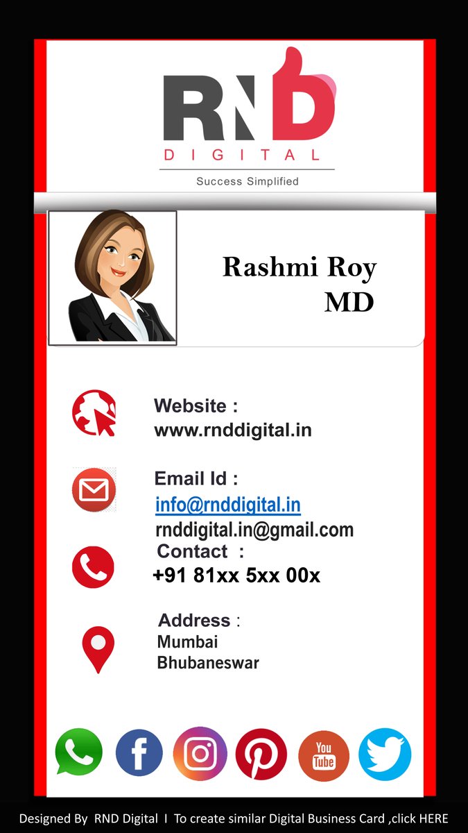 digital_rnd's tweet image. In today&apos;s Digital world,If you don&apos;t have a Digital Visiting card then you are losing your Time &amp;amp; Money.
Be Digital Get your Business Visiting Card today@ just Rs.299/-Only
#gogreen #digitalvisitingcard #clickablelink #vCard #digitalbusinesscard #BeDigital #smart #rnddigitalin