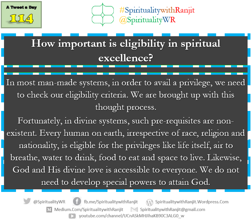 spiritualitywr's tweet photo. Do you think communicating with our Creator need special powers or privileges?
#Day114 #Tweet114 #Post114 #spiritual #eligibility #master #guru
#SpiritualitywithRanjit
@Spiritualitywr @ranjitksharma https://t.co/GyFsGO6fml