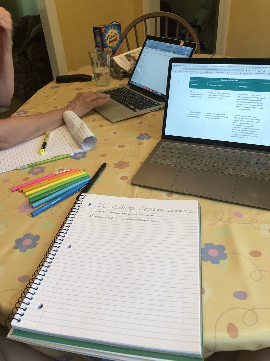 Family time meets professional development! Taking @iste’s course in creating a classroom community online with my mama <a href="/cubedmmm/">MargaretMary Monahan</a>. Two Monahans are better than one!