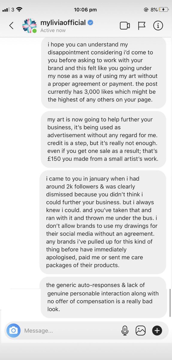 kardashoon's tweet photo. hey so this brand @MyLivia_ posted one of my drawings today without crediting me. i’d have accepted it as an honest mistake had i not approached the brand in JANUARY asking to work with them with immediate dismissal. they’ve basically gone under my nose to use me as advertisement https://t.co/c94YC26C67