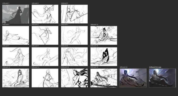 Speaking of thumbnails
Adobe introduced a tool called artboards a while ago, they're super nice to just expand a thumbnail grid and develop and idea

It's nested with the move tool - give it a try!
I also enjoy it very much for studies &lt;3 